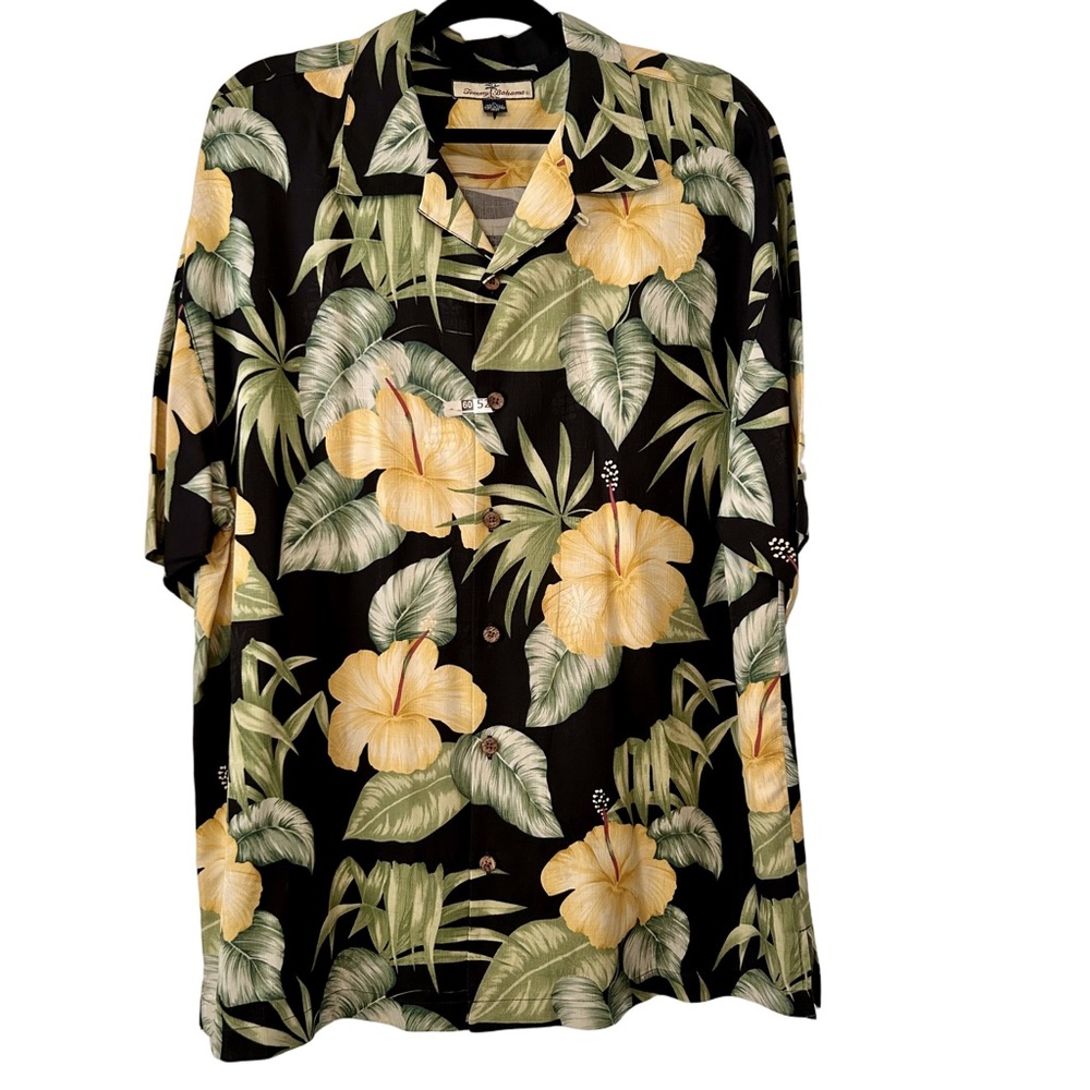 Tommy Bahama Vintage Mens Silk Hawaiian Button Down Shirt Yellow Hibiscus SZ XL